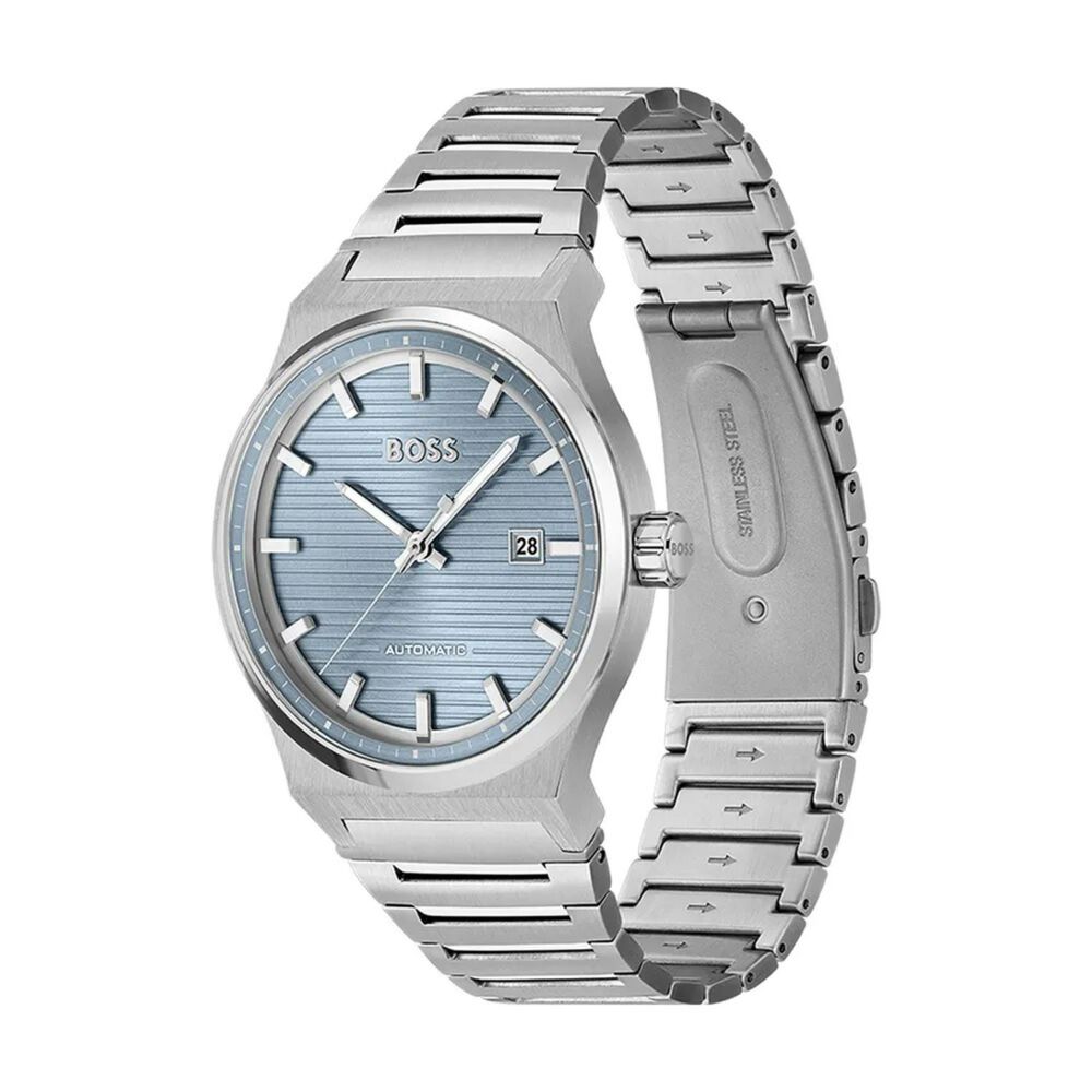 BOSS Candor Auto 41mm Light Blue Dial 3 Hands Steel Bracelet Watch image number 3