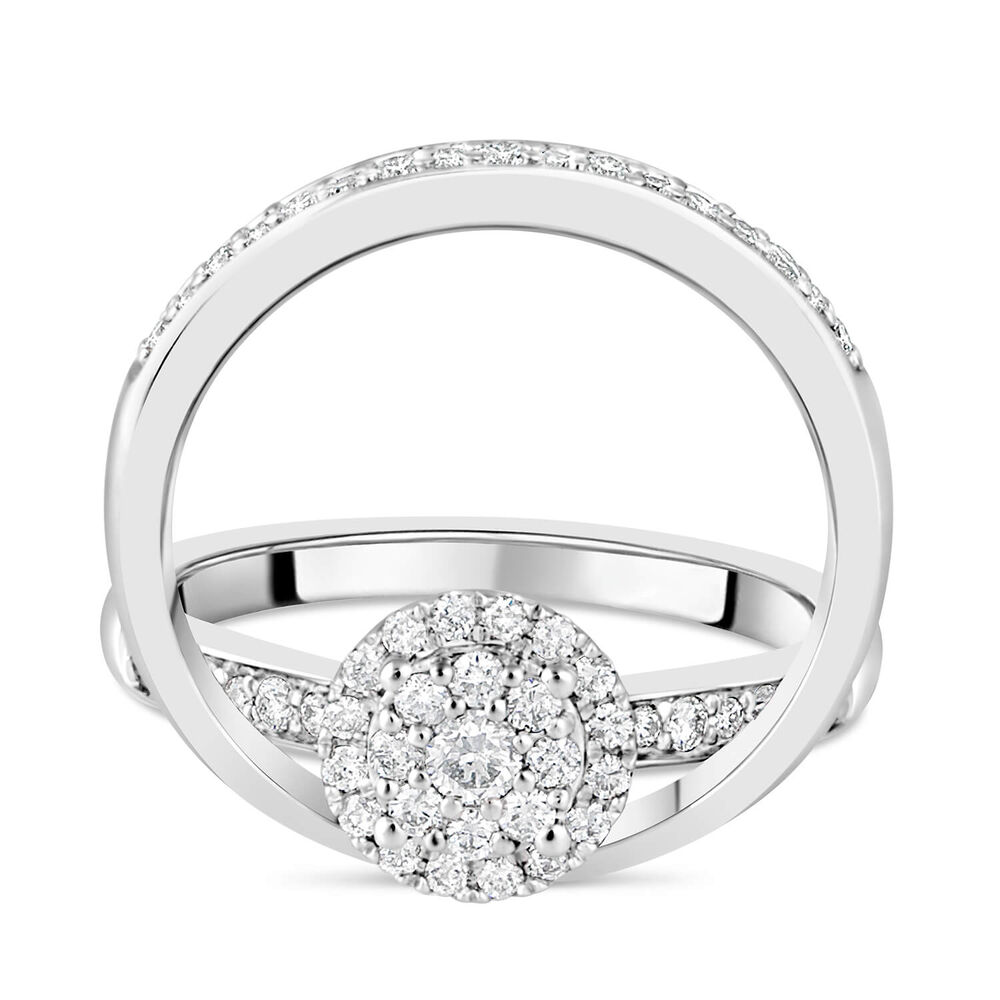 Ladies 9ct White Gold 0.46ct Diamond Cluster Halo Bridal Set image number 6