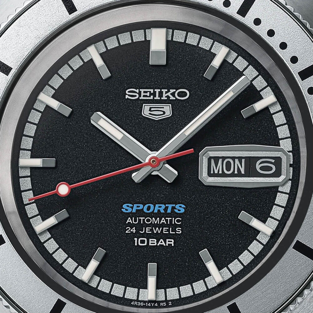 Seiko 5 Sports 'Pepper Black' 1968 Recreation Limited Edition 39.5mm Dial Steel Bracelet Watch