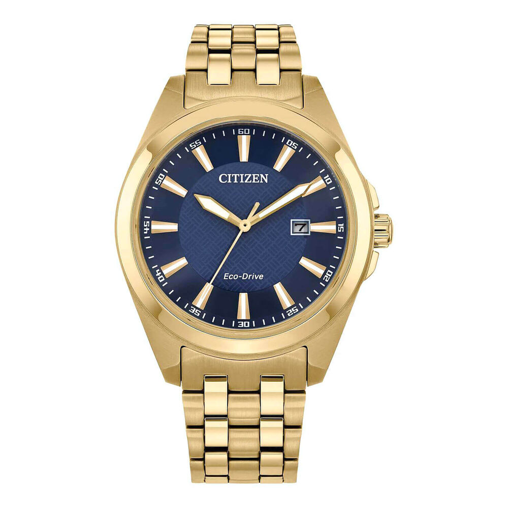 Citizen Dress Classic 43mm Blue Dial Yellow Gold PVD Bracelet Watch