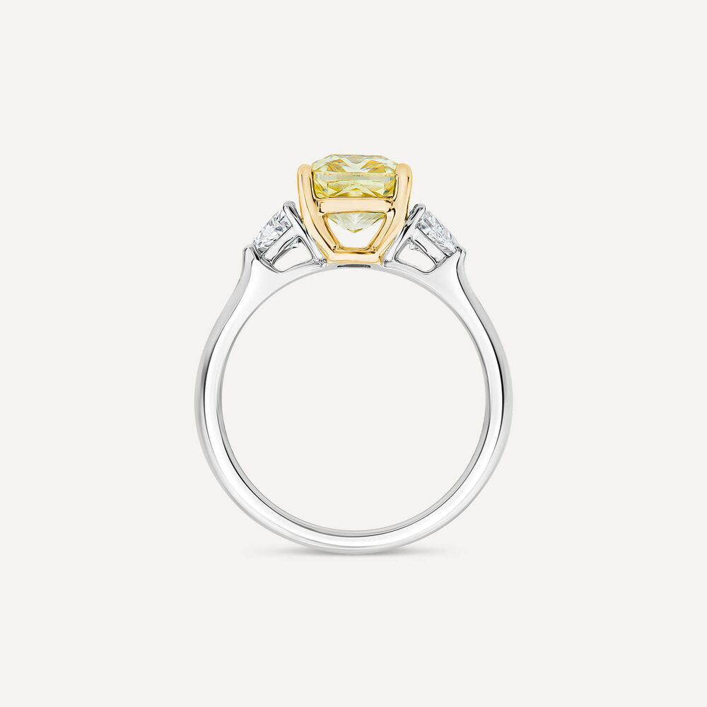 Born Platinum 2.50ct Yellow Cushion Centre Trillogy Lab Grown Diamond Sides Ring image number 3