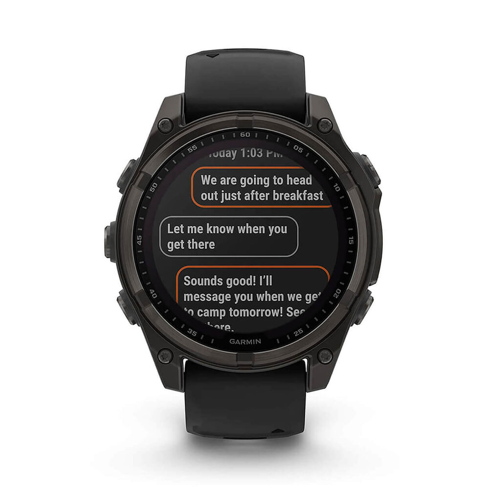 Garmin fenix® 8 Solar 47mm Carbon Grey DLC Titanium Case Black Pebble Gray Silicon Strap Watch image number 9