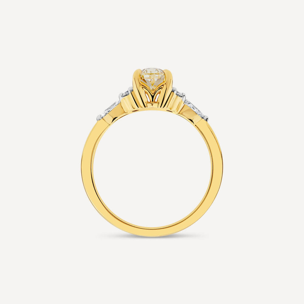 Born 18ct Yellow Gold 1.33ct Yellow Oval Centre & Round/Marquise Lab Grown Diamond Sides Ring image number 3