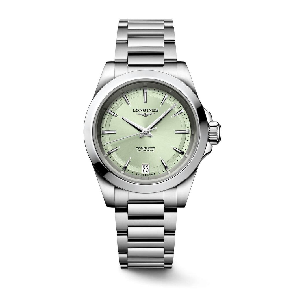 Longines Conquest 34mm Green Dial Steel Bracelet Watch