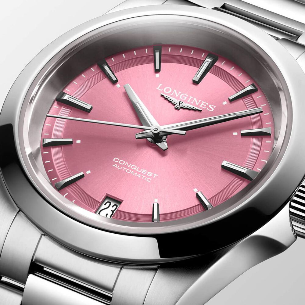 Longines Conquest 34mm Pink Dial Steel Bracelet Watch image number 3