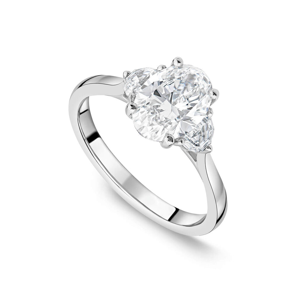 Born Platinum 1.78ct Lab Grown Oval Centre & Half Moon Shaped Sides Diamond Ring image number 0