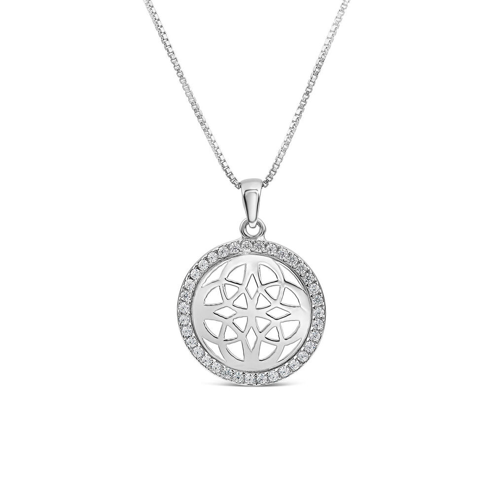 Silver Cubic Zirconia Celtic Knot Round Pendant