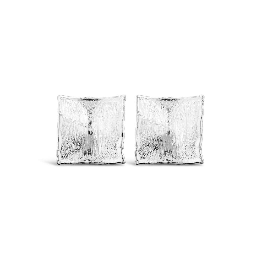 Sterling Silver Square Shaped Hammered & Brushed Finish Stud Earrings