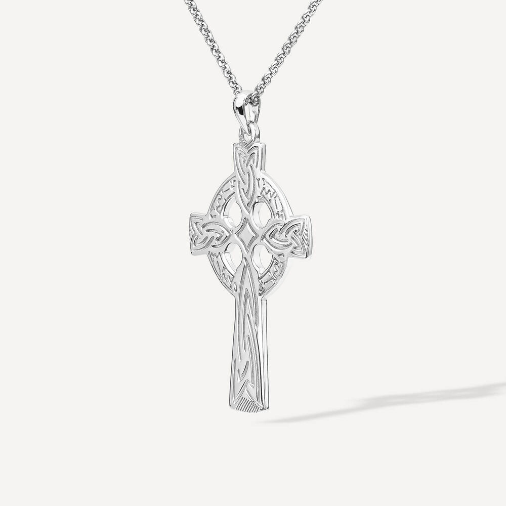 Silver Large Engraved Celtic Cross Pendant image number 1