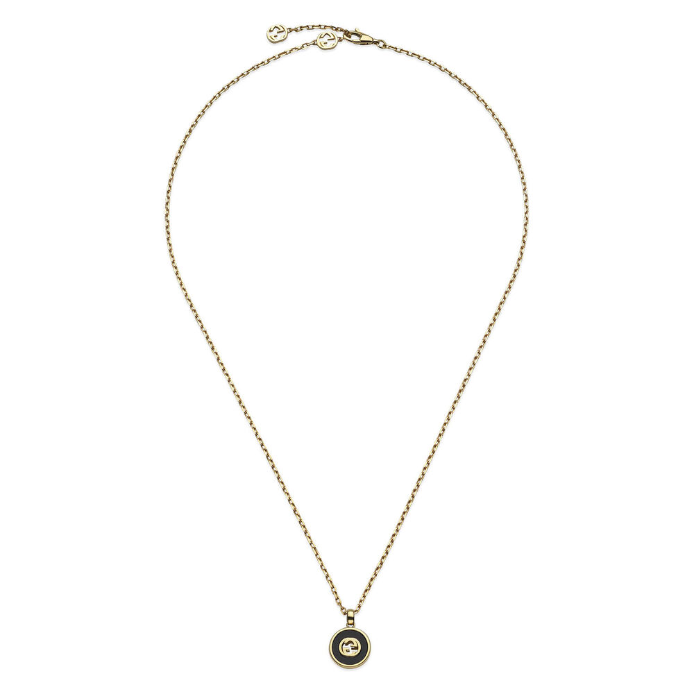 Gucci Interlocking Onyx & Diamond 18k Yellow Gold Necklace