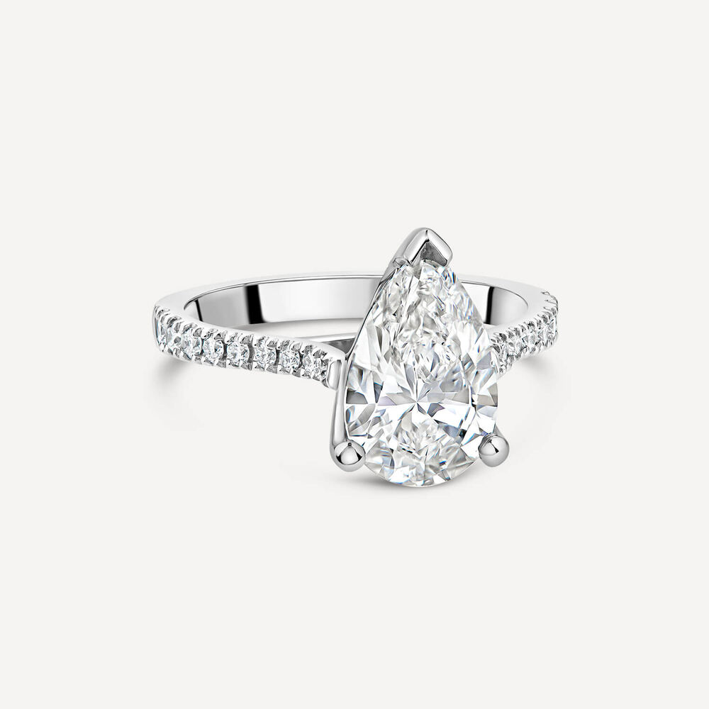 Born Platinum Lab Grown 2.20ct Pear Solitaire & Diamond Sides Ring image number 2