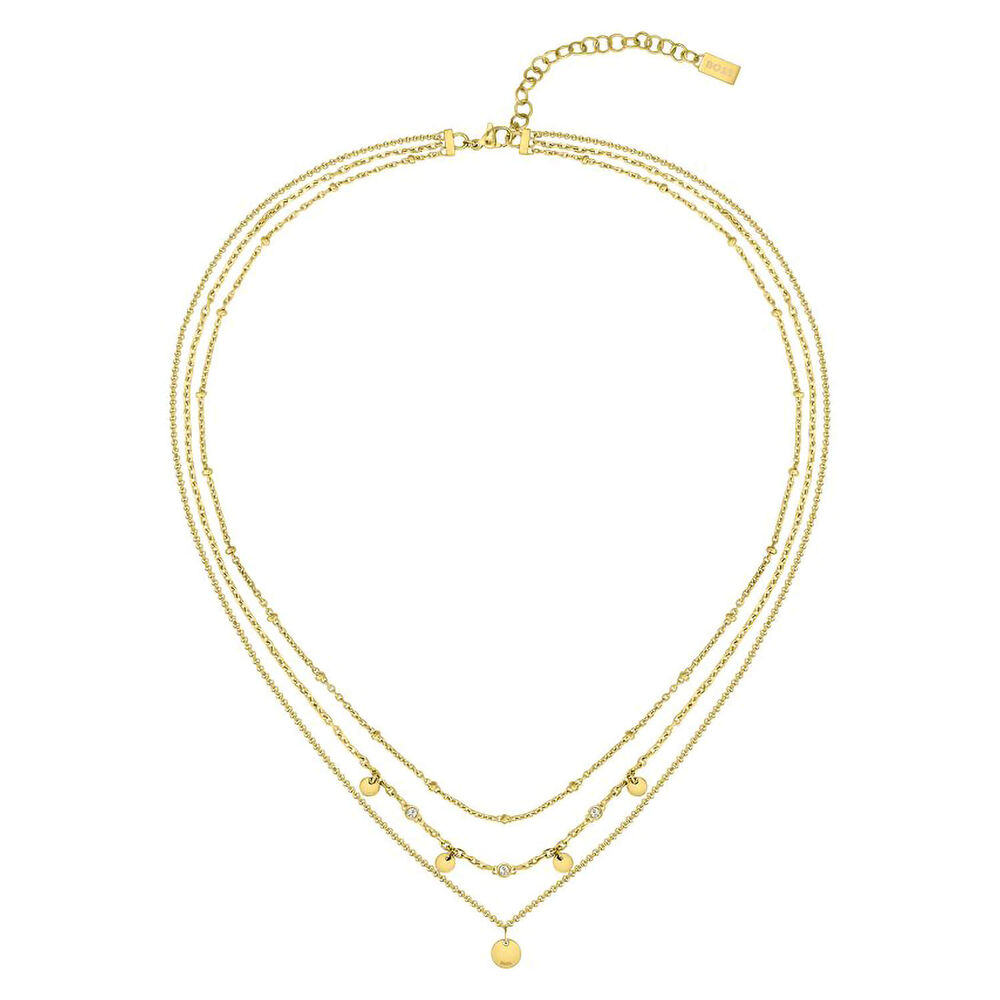 BOSS Iris Triple Light Yellow Gold IP Chain Crystals Necklace