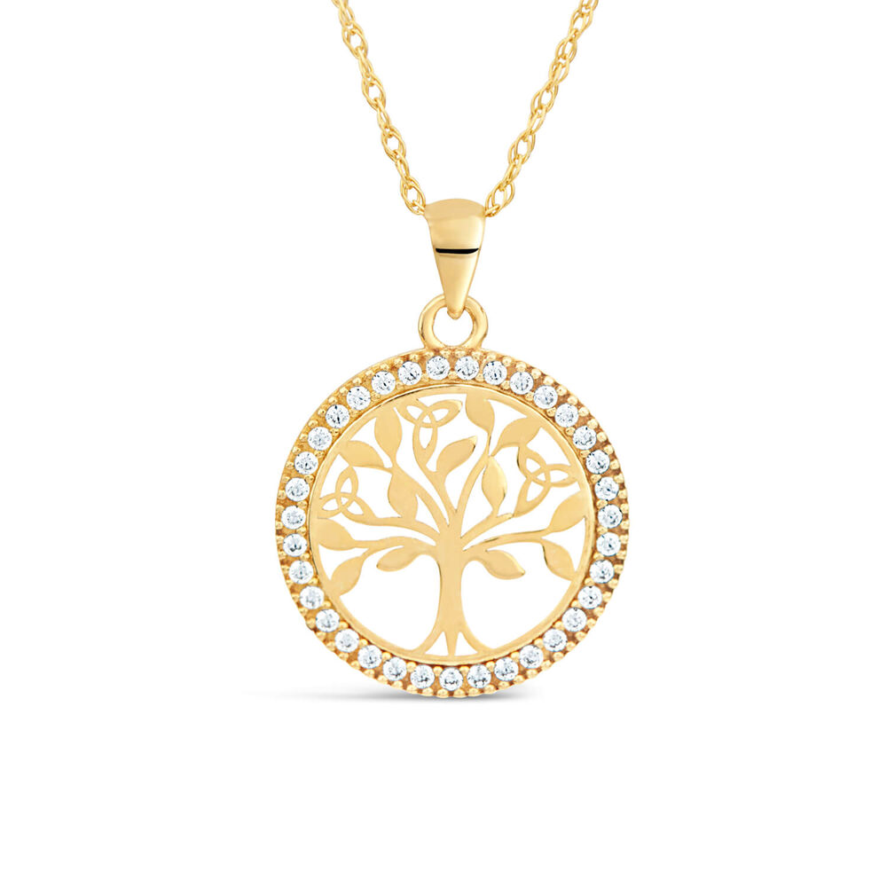 9ct Yellow Gold Tree Of Life in Cubic Zirconia Circle Pendant