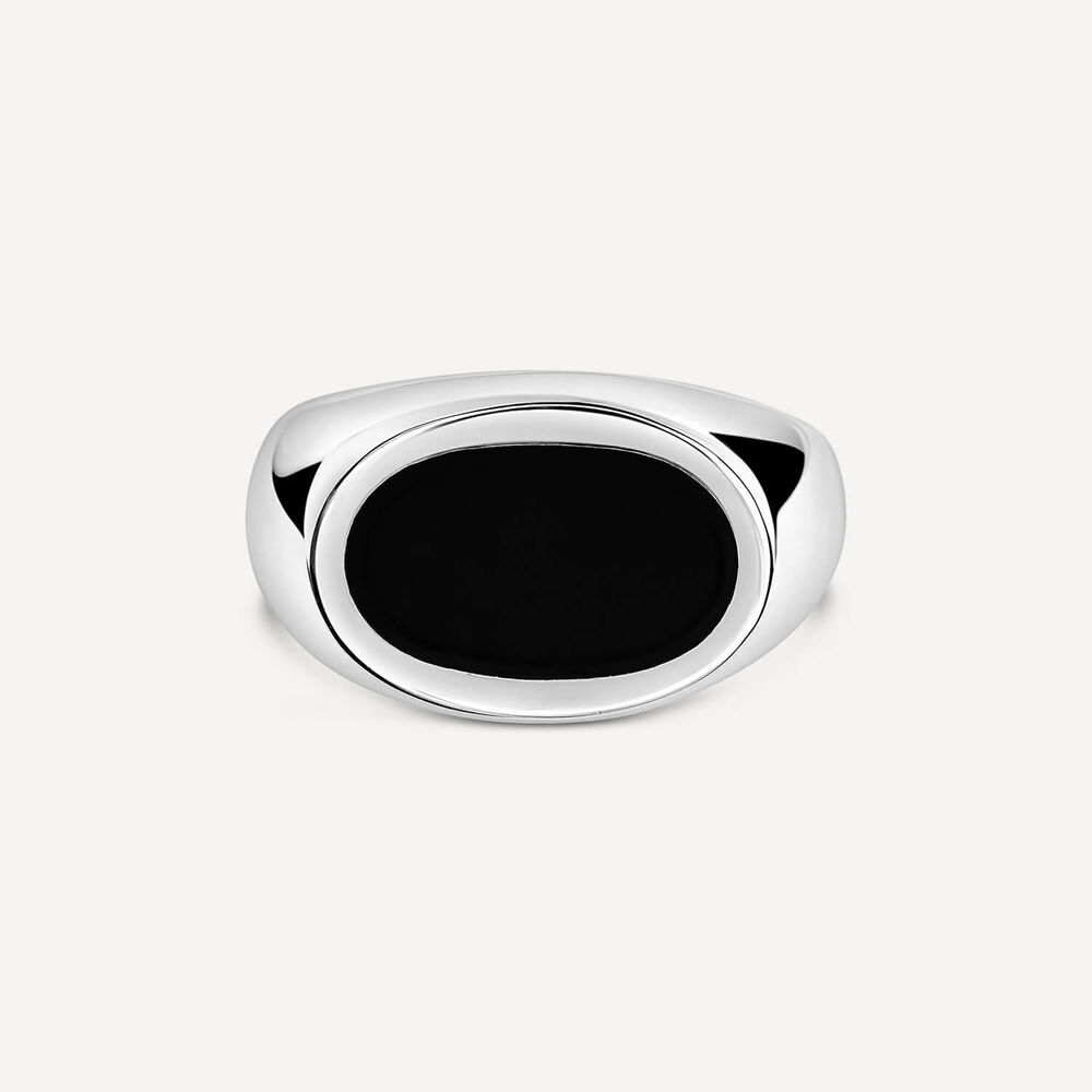 Sterling Silver Oval Black Onyx Signet Ring image number 1