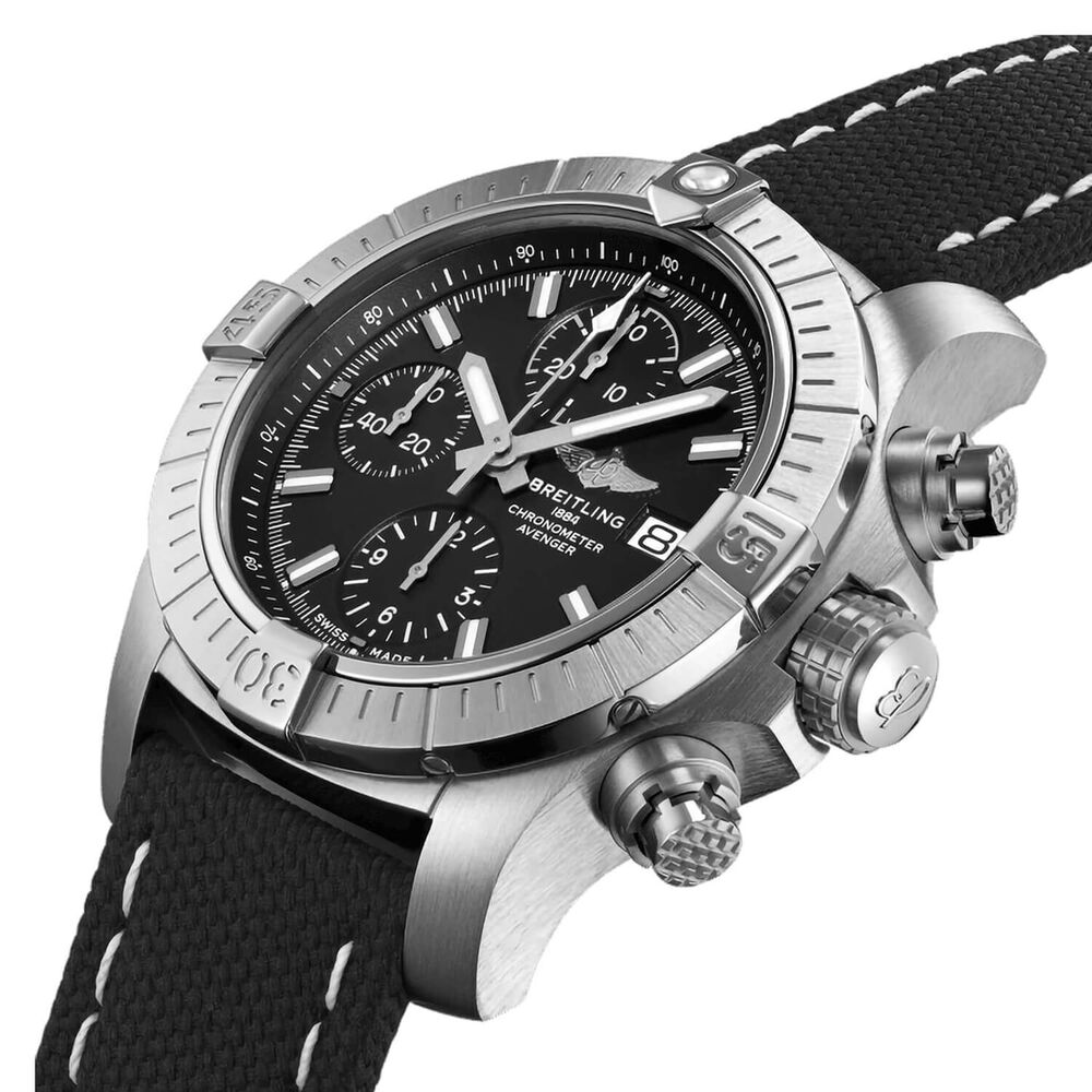 Breitling Avenger Chronograph 43mm Black Dial Leather Strap Watch