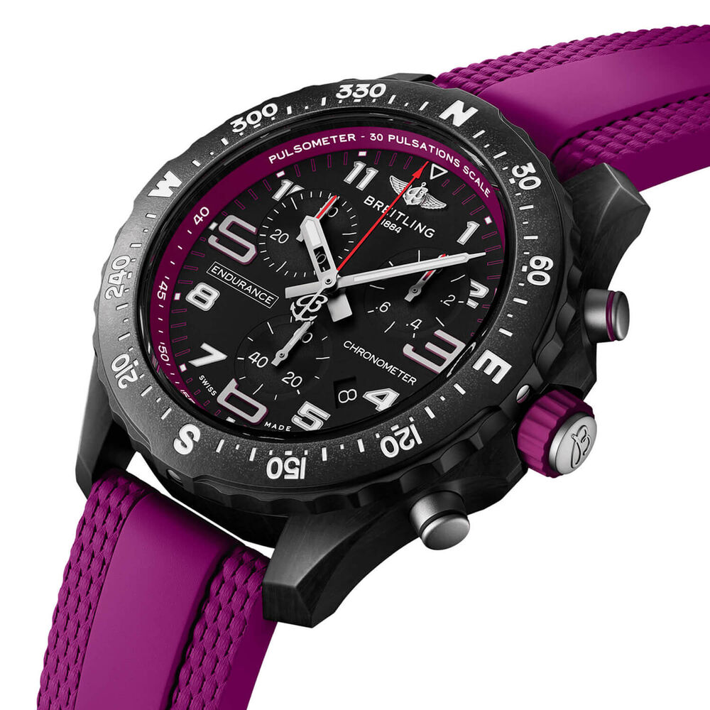 Breitling Professional Endurance Pro 38mm Black Dial Purple Rubber Strap Watch