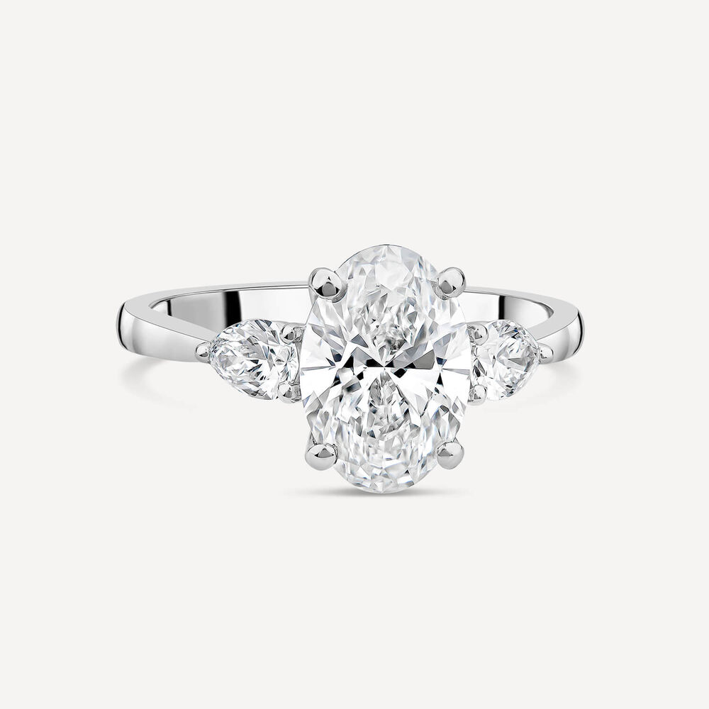 Born Platinum 2.40ct Lab Grown Oval Centre & Pear Sides Diamond Ring image number 2