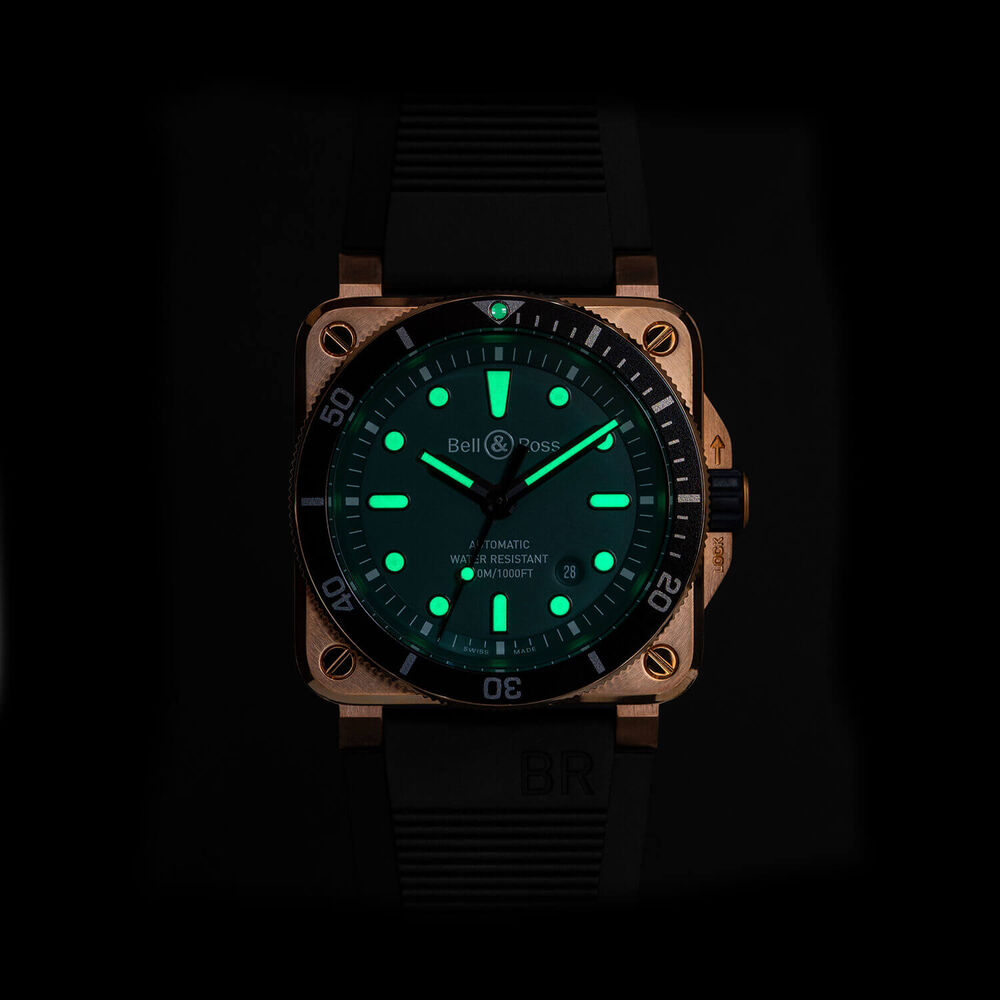 Bell & Ross BR 03-92 Diver Black & Bronze Limited Edition 42mm Green Dial Rubber Strap Watch image number 5