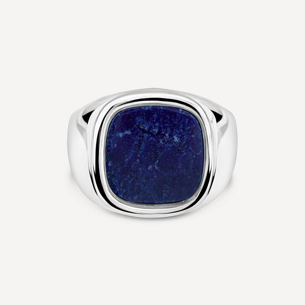 Sterling Silver Square Blue Lapis Signet Ring image number 1
