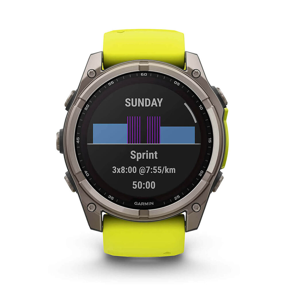 Garmin fenix® 8 Solar Sapphire 51mm Titanium Case Amp Yellow & Graphite Silicone Strap Watch image number 3