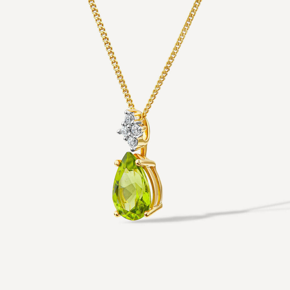 9ct Yellow Gold Pear Peridot & 0.05ct Diamond Pendant