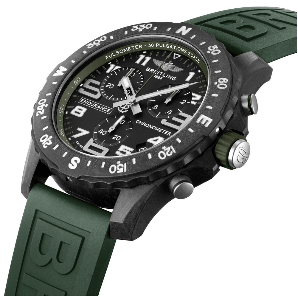 Breitling Endurance Pro 44mm Chronograph Black Dial Green Rubber Strap Watch image number 1