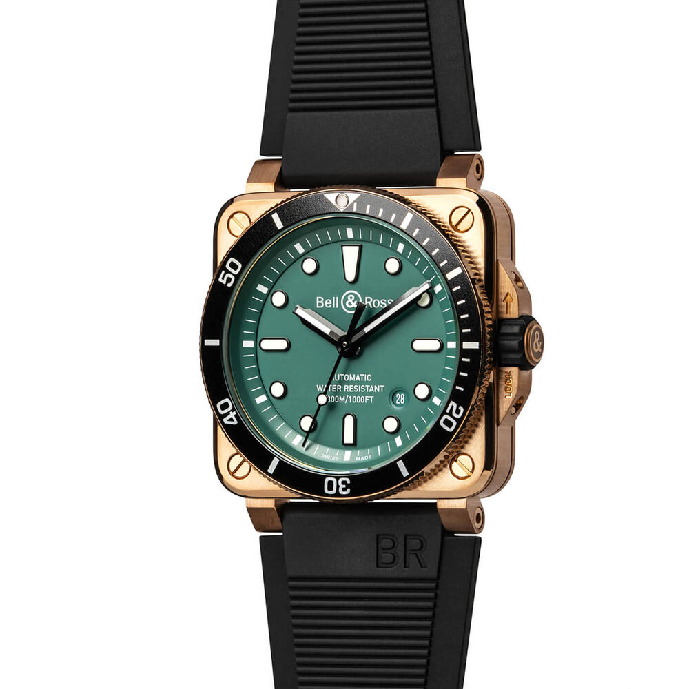 Bell & Ross BR 03-92 Diver Black & Bronze Limited Edition 42mm Green Dial Rubber Strap Watch