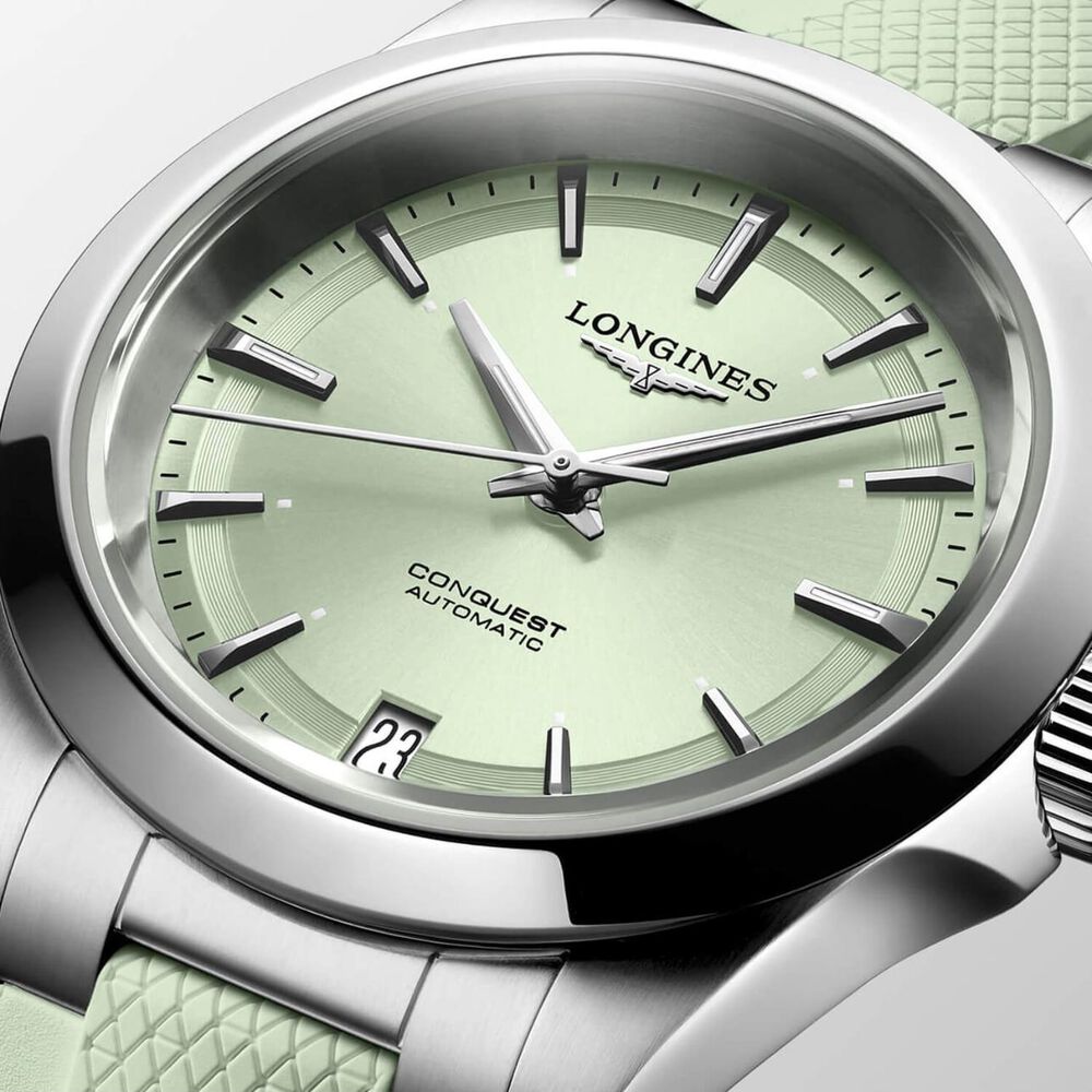 Longines Conquest 34mm Green Dial Rubber Strap Watch image number 3