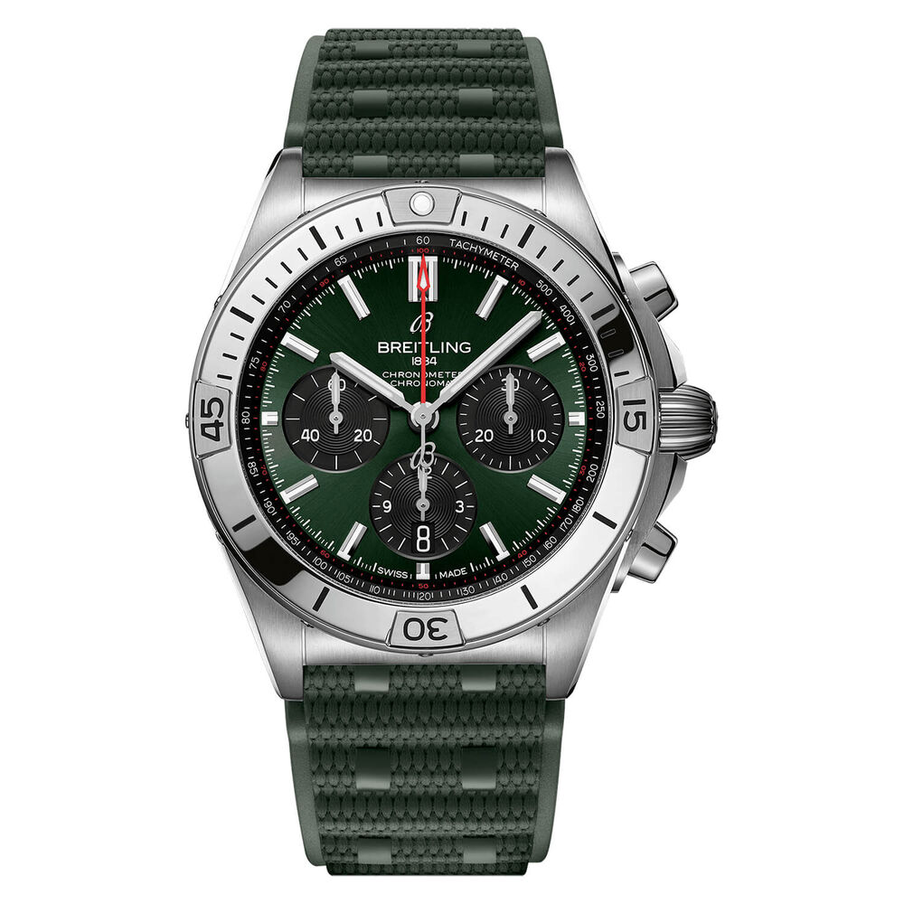 Breitling Chronomat B01 42mm Green Dial Rubber Strap Watch