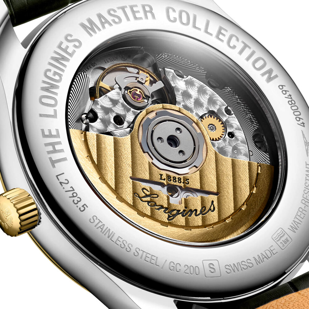 Longines Master Collection 40mm Silver Dial Yellow Gold Index Green Leather Strap Watch image number 5