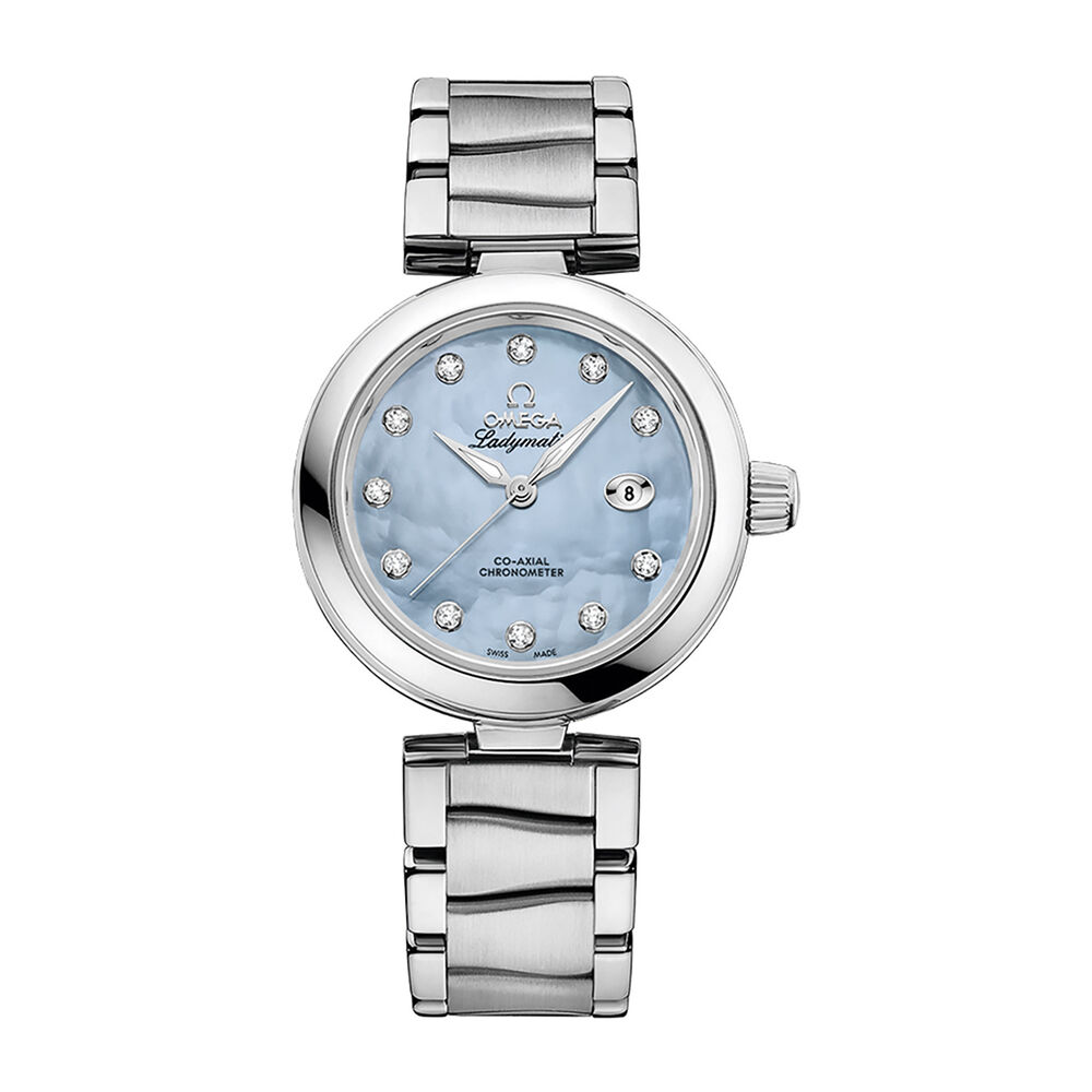 Pre-Owned OMEGA De Ville Ladymatic 34mm Blue Dial Diamond Dots Steel Bracelet Watch image number 0