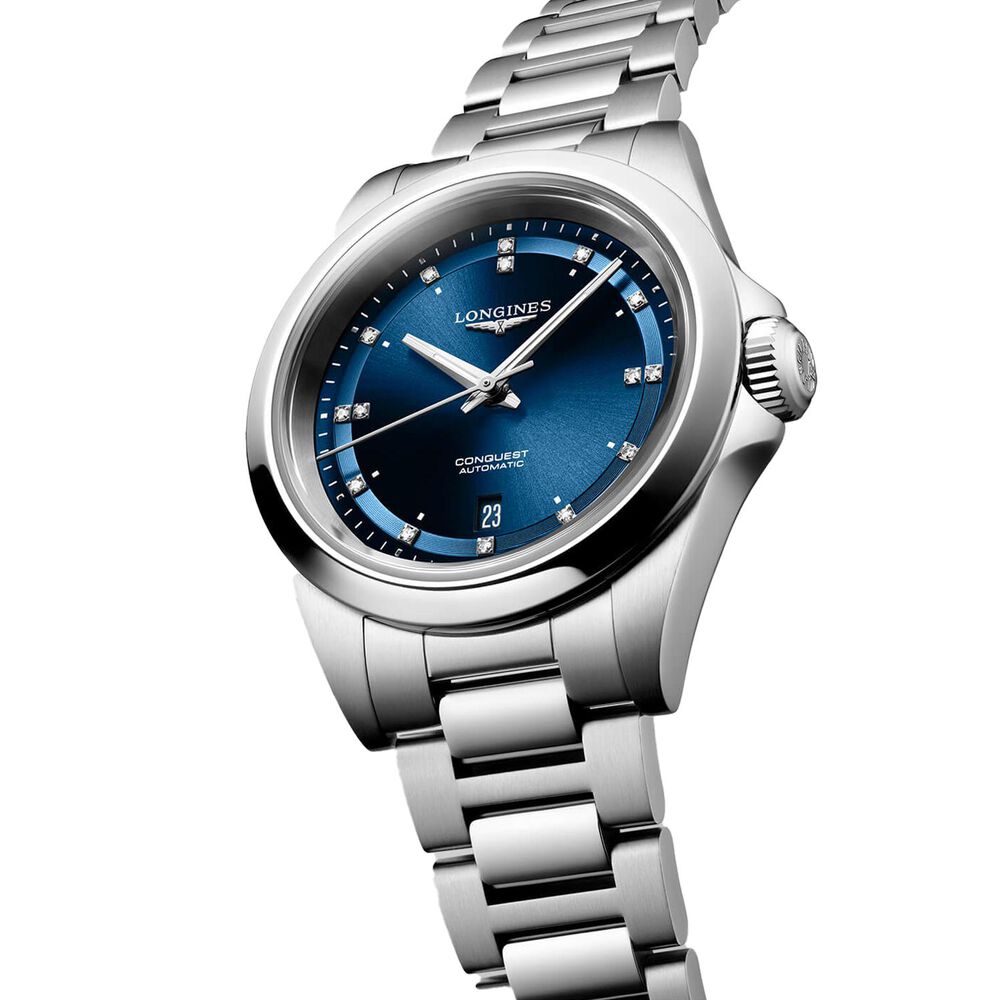Longines Conquest 30mm Blue Dial Diamond Dots Steel Bracelet Watch