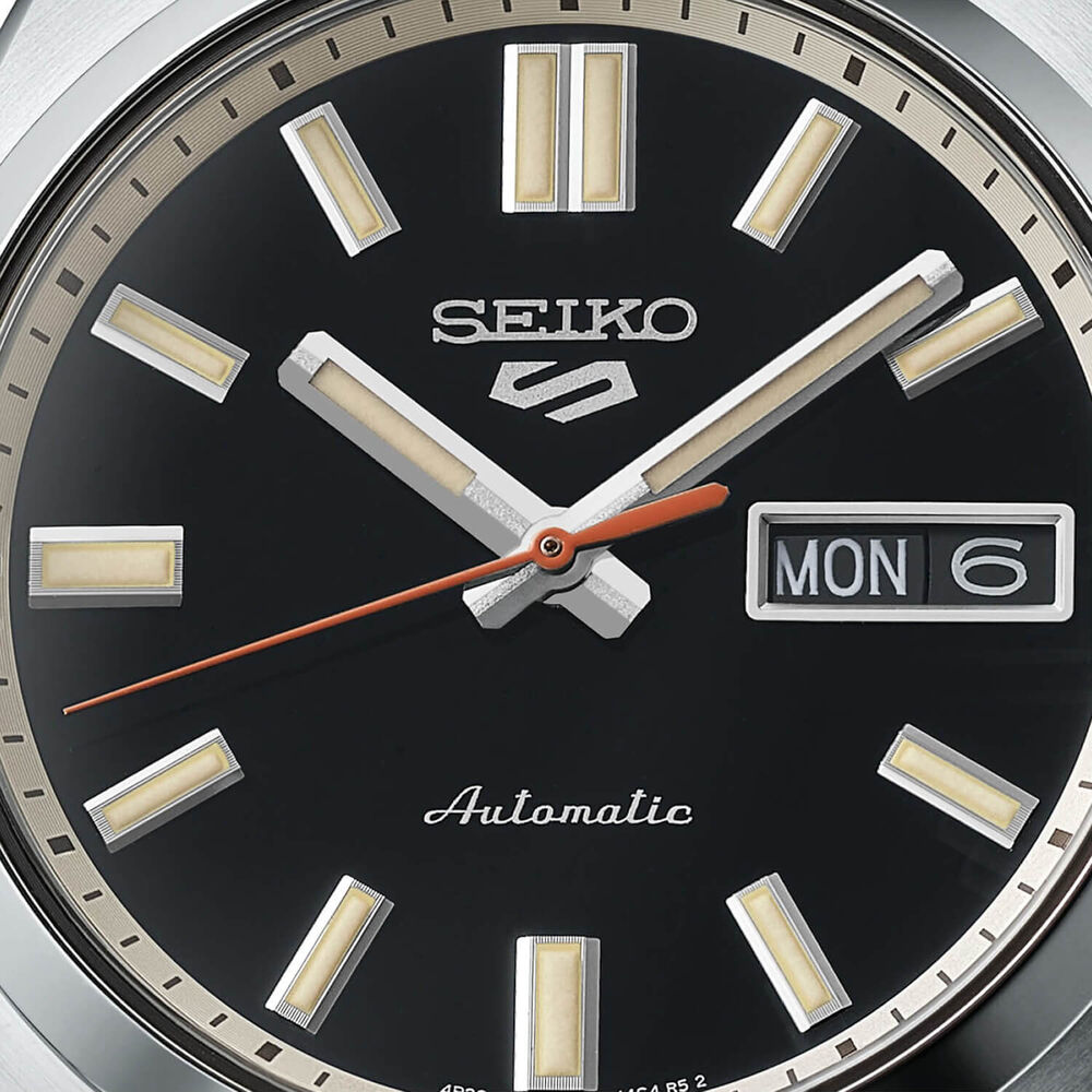 Seiko 5 Sports SNXS ‘Deep black wash’ Classic Sports 37.4mm Black Dial Steel Bracelet Watch image number 1