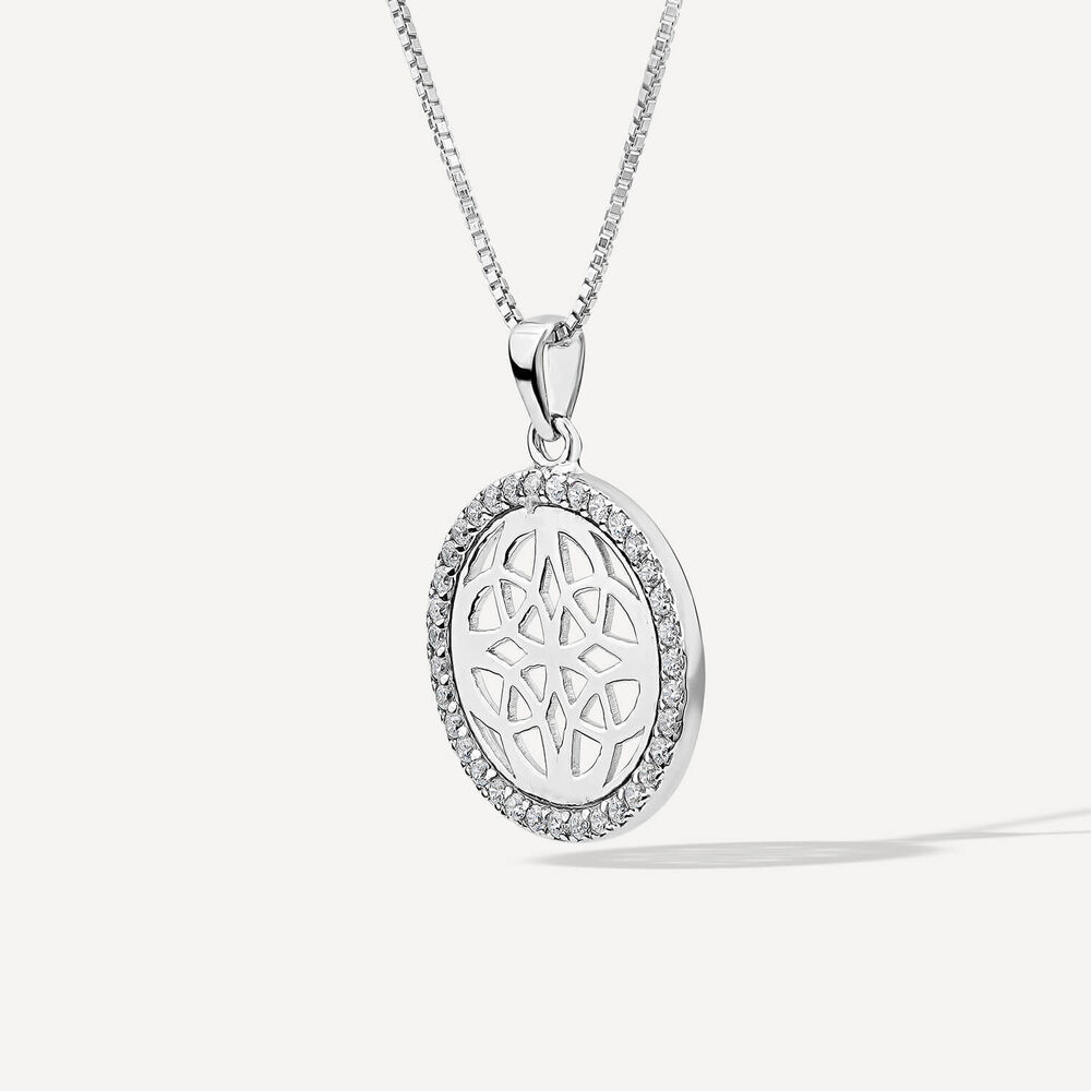 Silver Cubic Zirconia Celtic Knot Round Pendant image number 1