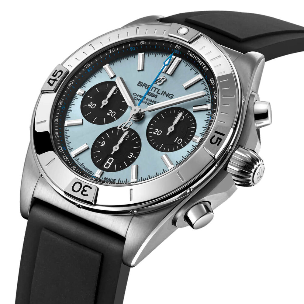 Breitling Chronomat B01 42mm Ice Blue Dial Blak Rubber Strap Watch