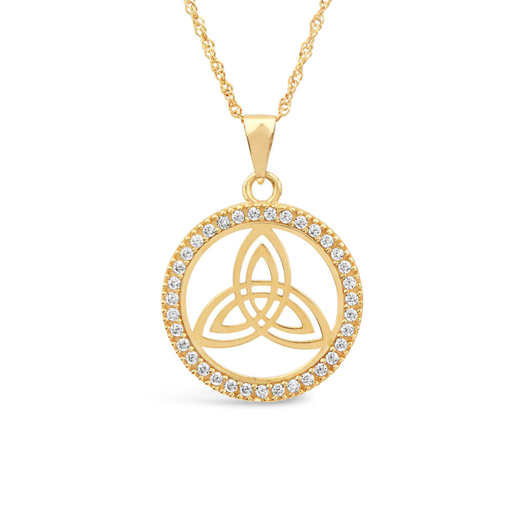 9ct Yellow Gold Trinity Knot in Cubic Zirconia Circle Pendant