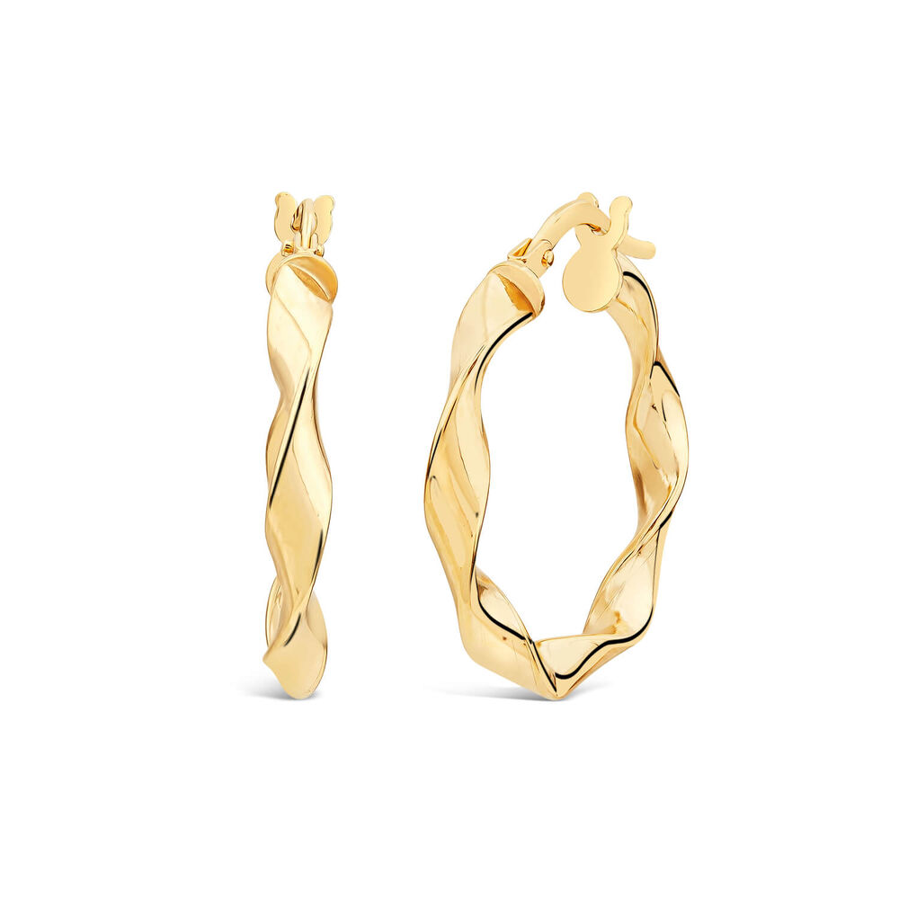 9ct Yellow Gold Twist 20mm Hoop Earrings image number 0