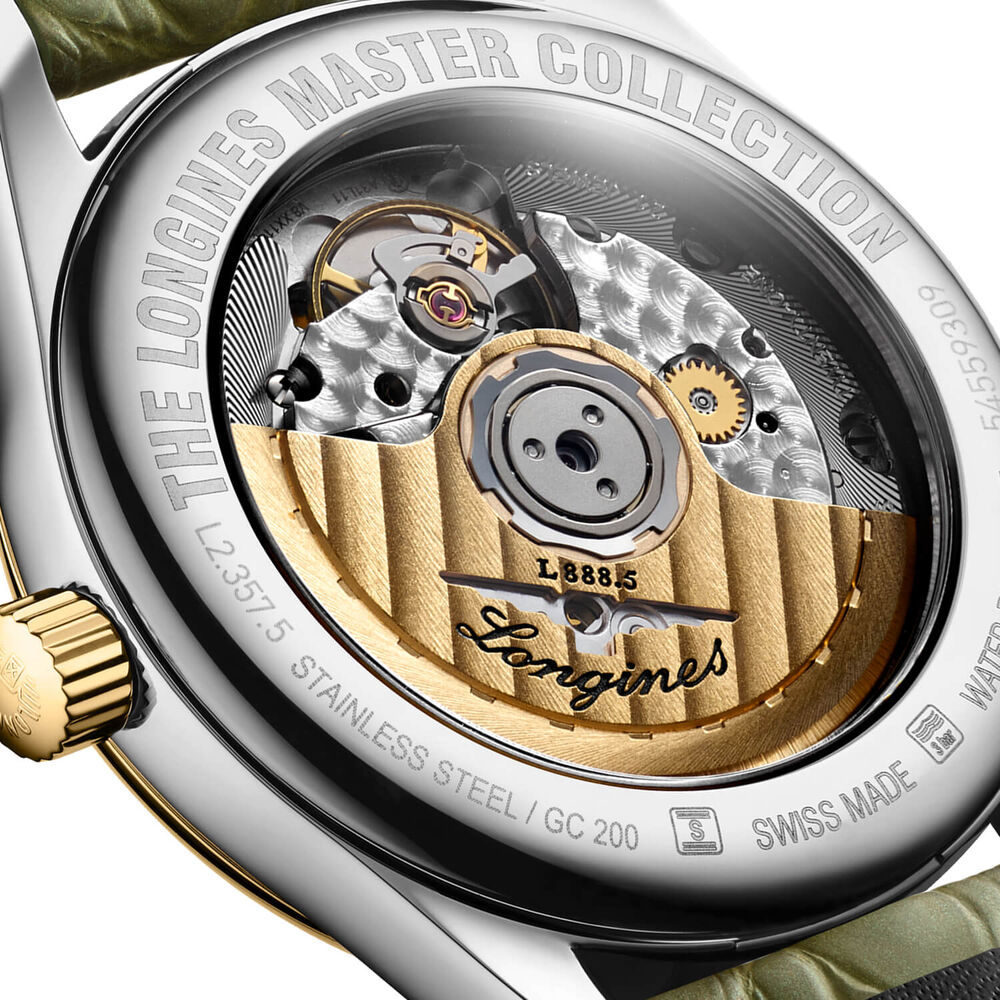 Longines Master Collection 34mm Silver Dial Yellow Gold Index Green Leather Strap Watch image number 5