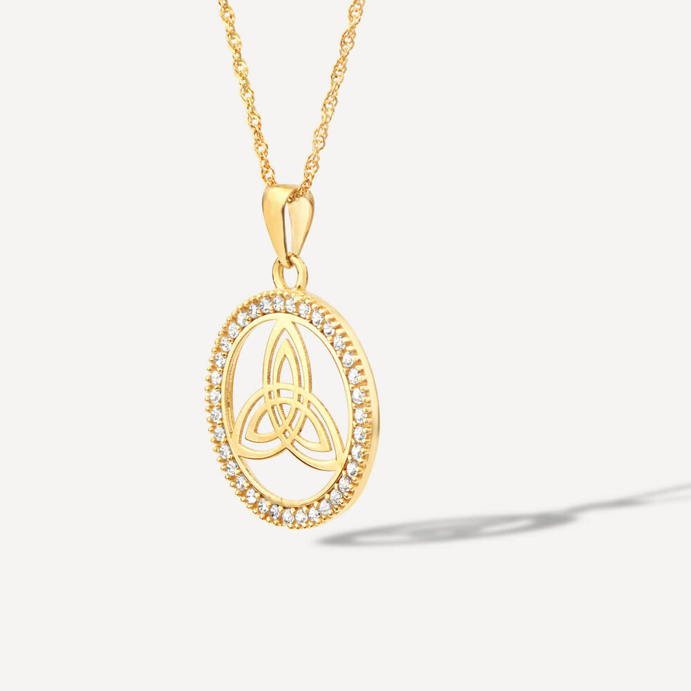 9ct Yellow Gold Trinity Knot in Cubic Zirconia Circle Pendant