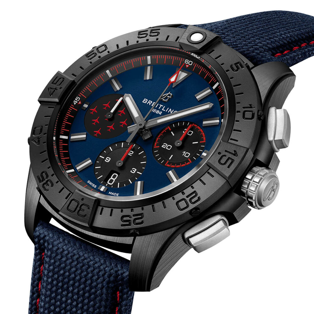 Breitling Avenger B01 Chronograph 44 Red Arrows Blue Dial Ceramic Bezel Leather Strap Watch