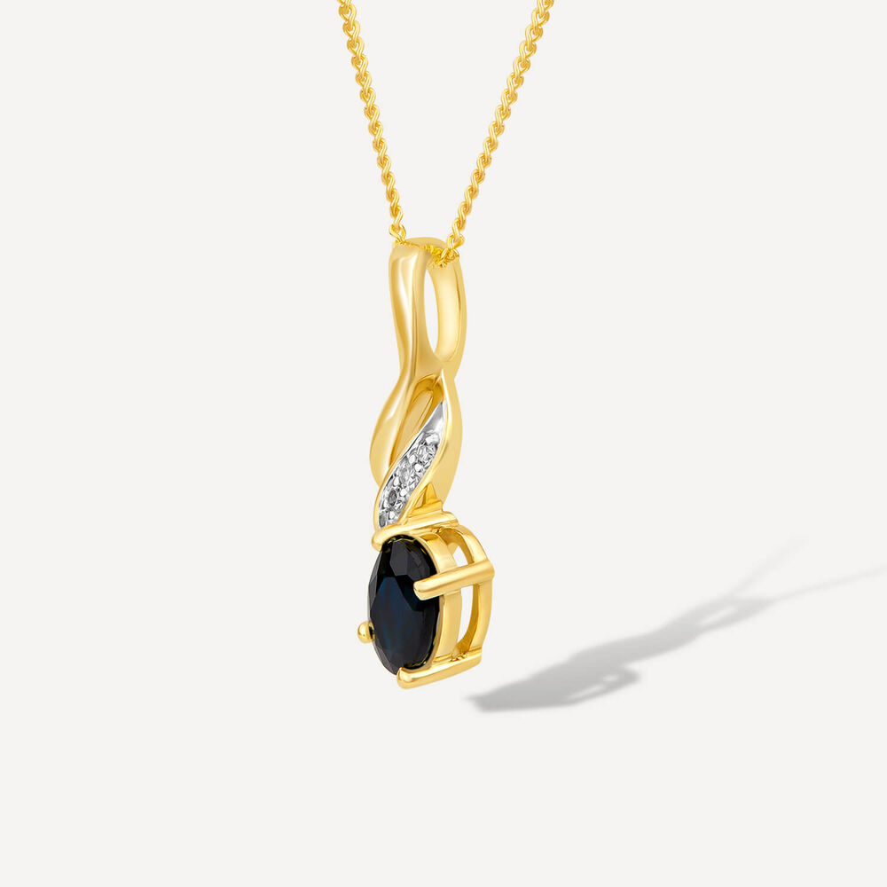 9ct Yellow Gold Oval Sapphire & 0.07ct Diamond Polished Twist Pendant
