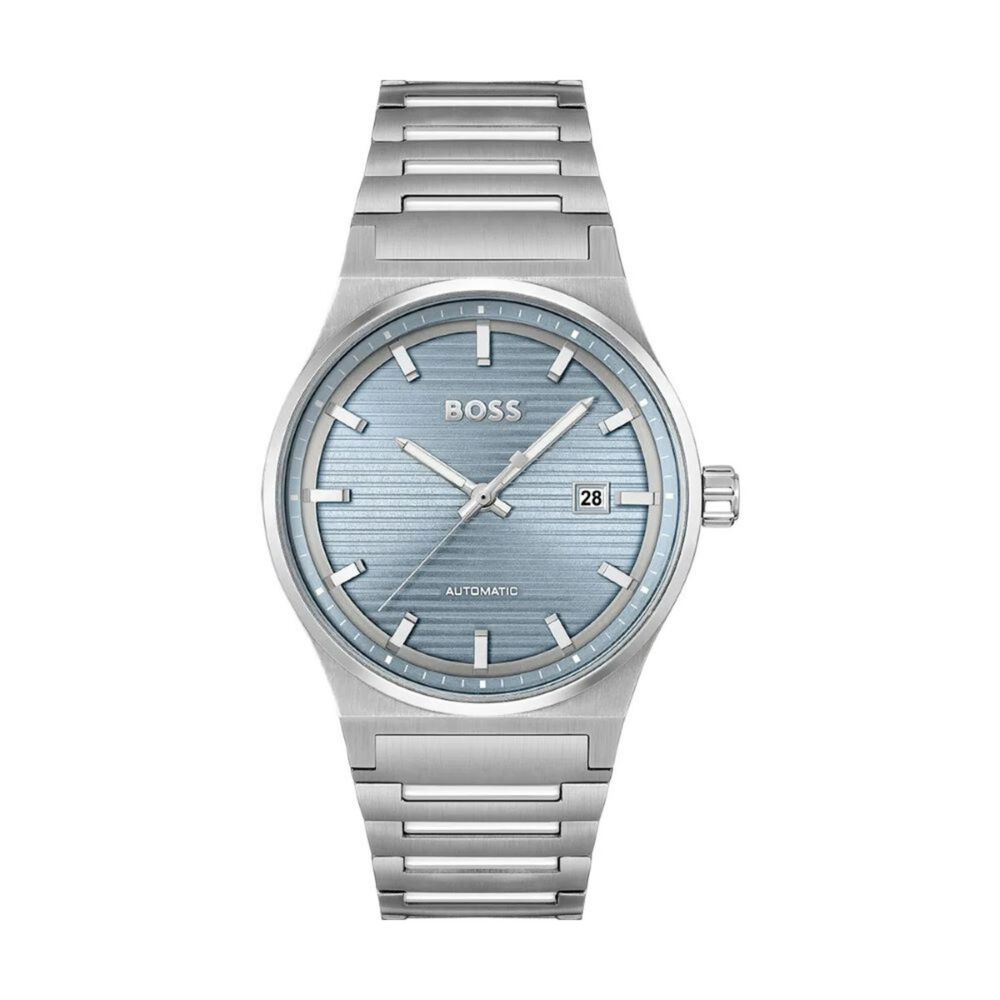 BOSS Candor Auto 41mm Light Blue Dial 3 Hands Steel Bracelet Watch image number 0