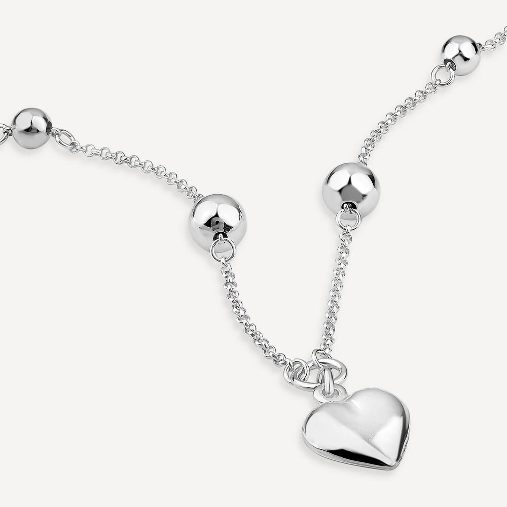 Sterling Silver Ball Station Chain Heart Shaped Drop Pendant image number 3