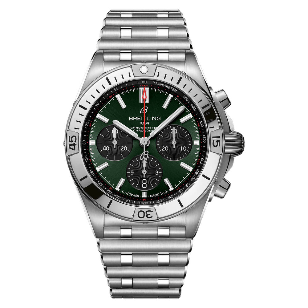 Breitling Chronomat B01 42mm Green Dial Steel Bracelet Watch