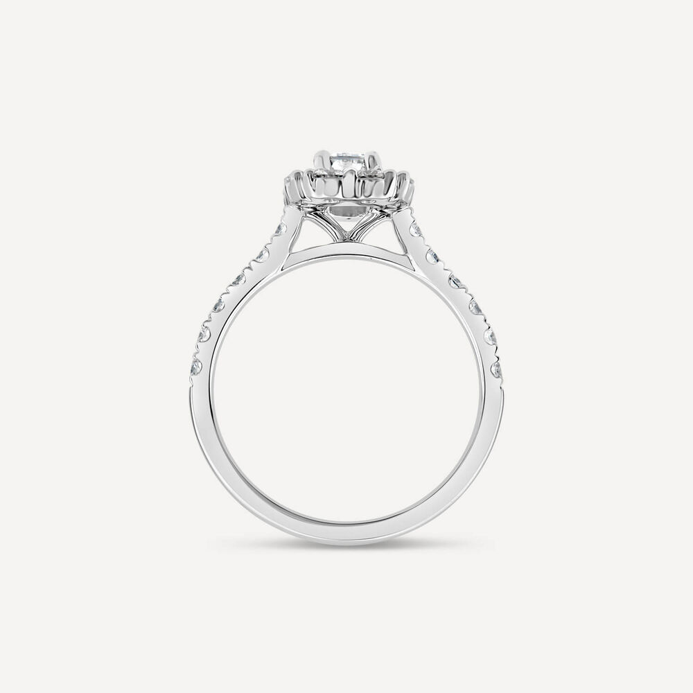 Platinum 1.12ct Emerald Cut Centre Diamond Halo & Shoulders Engagement Ring image number 3