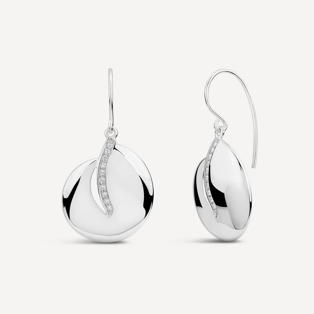 Sterling Silver Cubic Zirconia Open Double Loop Drop Earrings image number 1