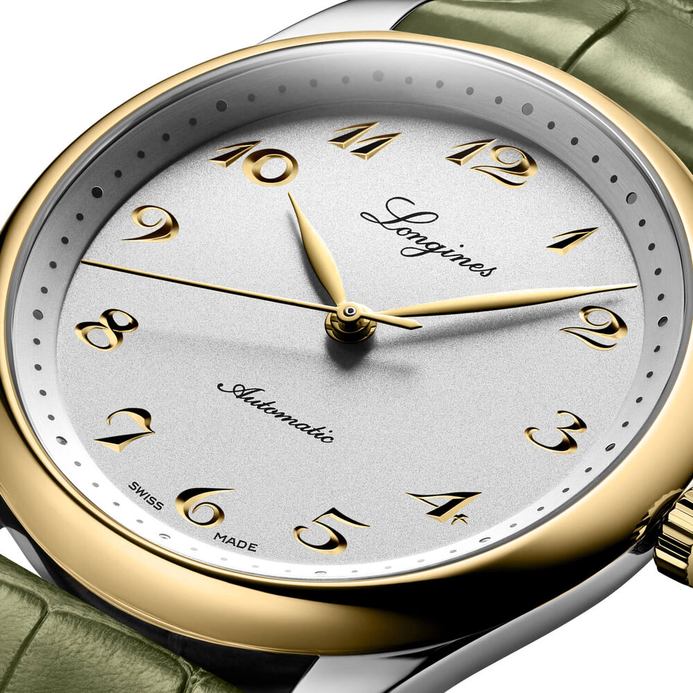 Longines Master Collection 40mm Silver Dial Yellow Gold Index Green Leather Strap Watch image number 3