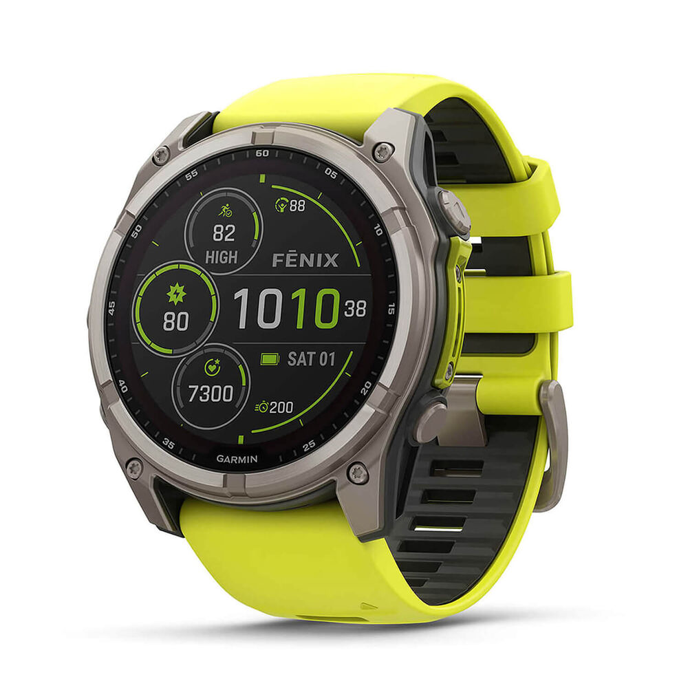 Garmin fenix® 8 Solar Sapphire 51mm Titanium Case Amp Yellow & Graphite Silicone Strap Watch image number 0