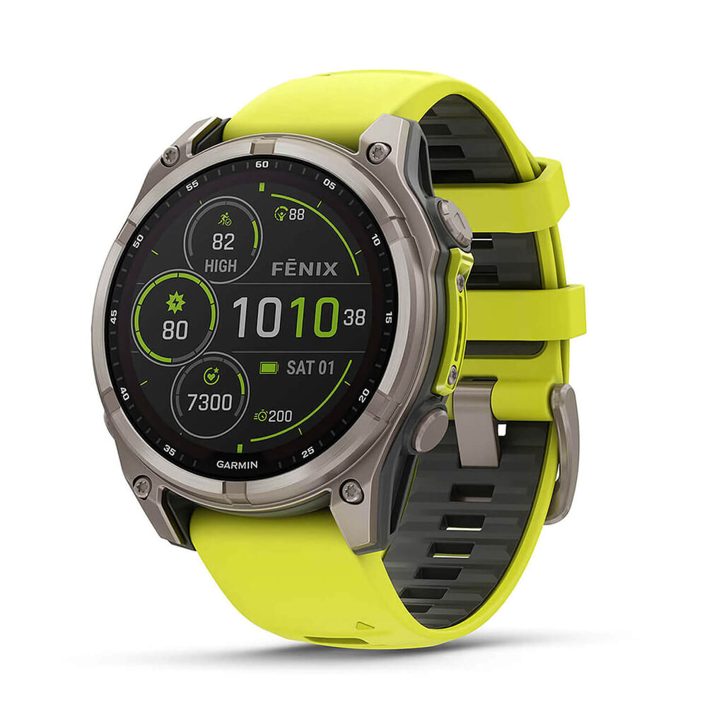 Garmin fenix® 8 Solar Sapphire 47mm Titanium Case Amp Yellow & Graphite Silicone Strap Watch