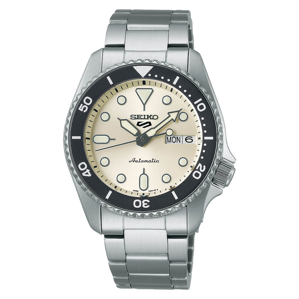 Seiko 5 Sports SKX Midi 38mm Cream Dial Stainless Steel Bracelet Watch